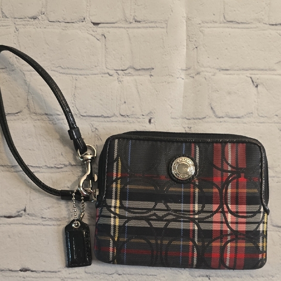 Coach Black and Red Clutch with Plaid Design - Picture 1 of 6